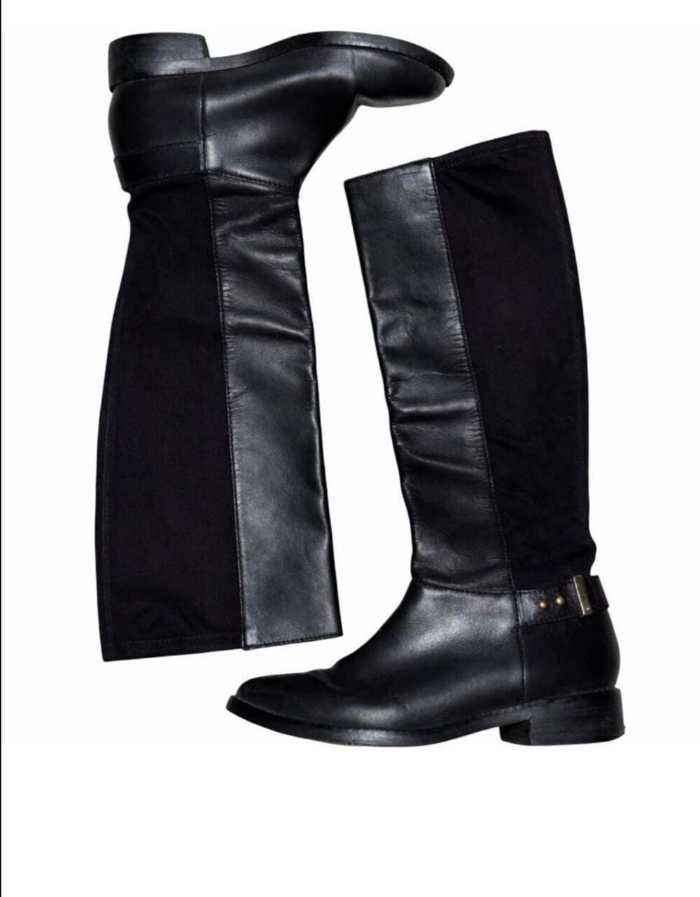 Cole Haan Women's Black Leather Knee High Boots with Elastic Back Panel 5.5